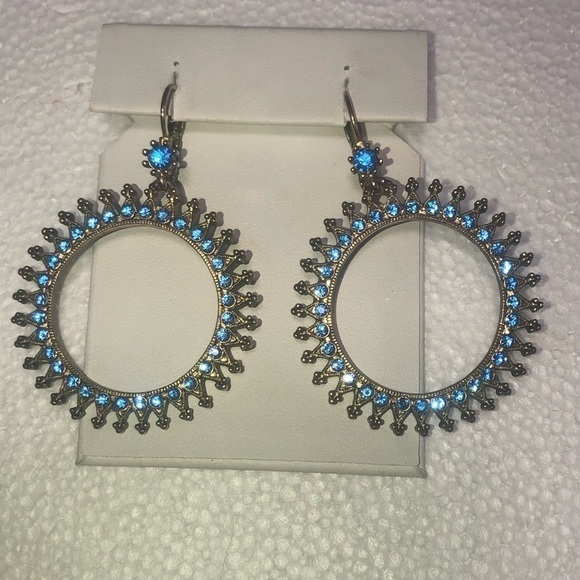 KENNETH Jay Lane Brass Bronze Colour Blue Stone Circle Hoop Dangle Earrings 2.3” - Picture 5 of 8